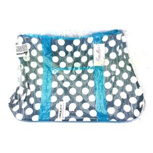 Ever Moda Beach or Shopping Polka Dots Tote Bag in Gray with Turq 21" -  NEW!